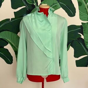 Vintage 1980s Bellatrix Mint Green Ruffle Blouse